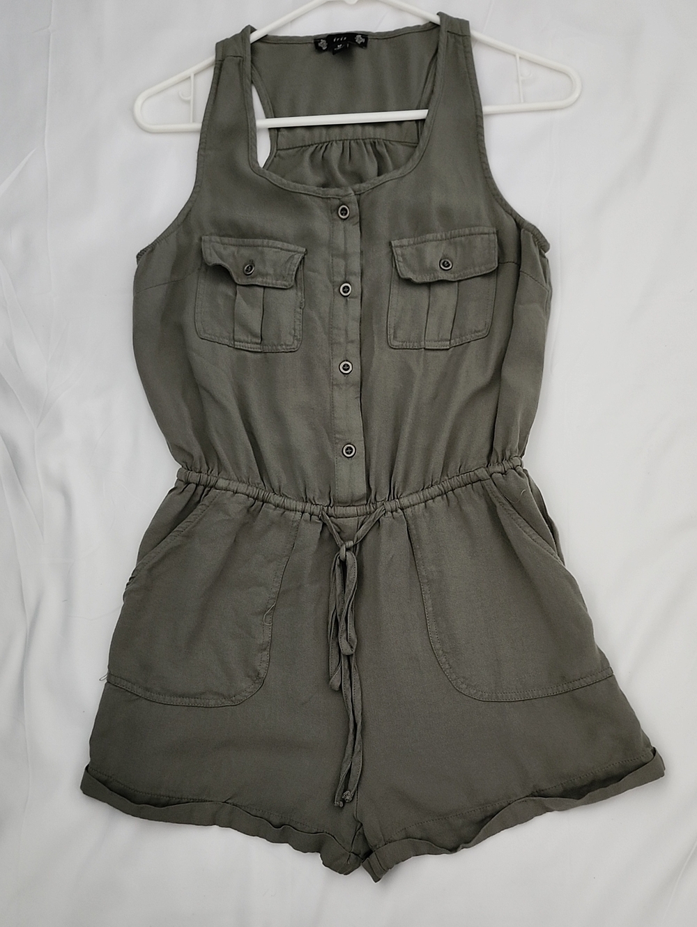 iris Olive Green Sleeveless Utility Romper